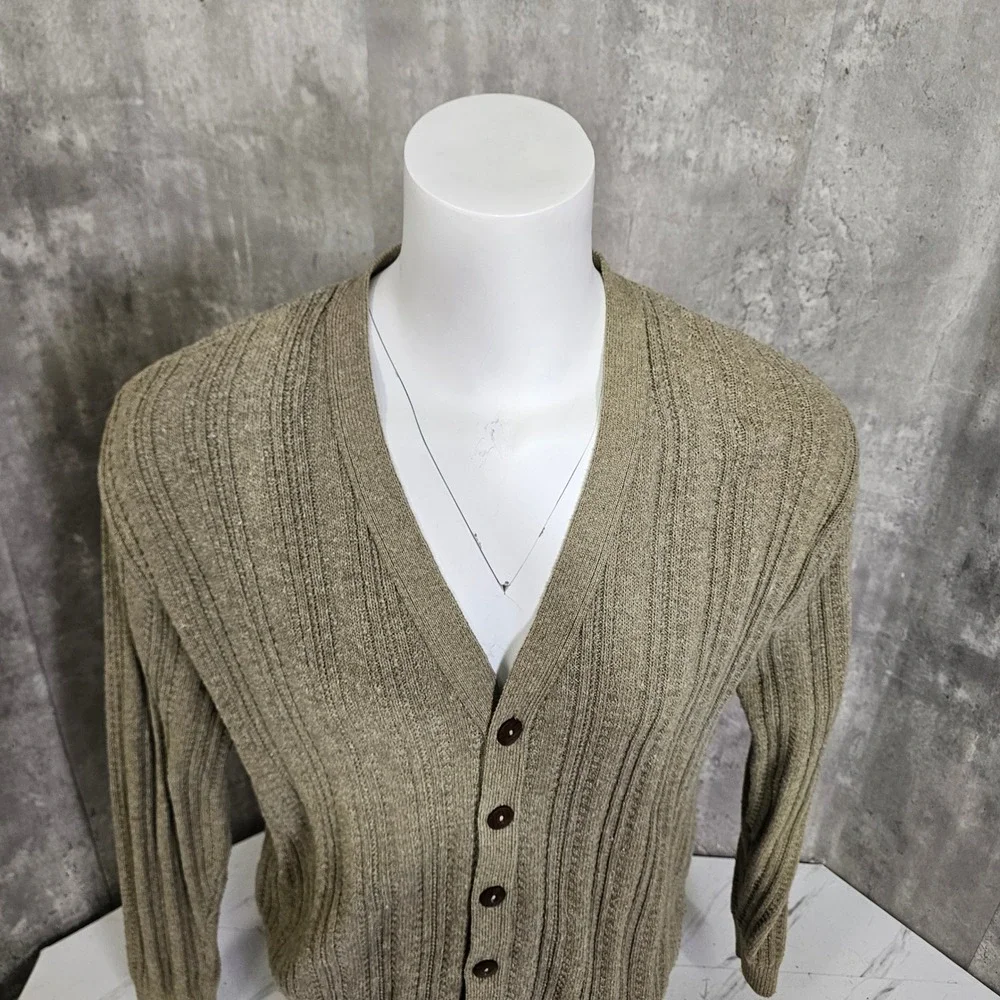 Oscar De La Renta XL Rib Knit Cardigan Sweater Beige Grandpa Quiet Luxury Y2K
